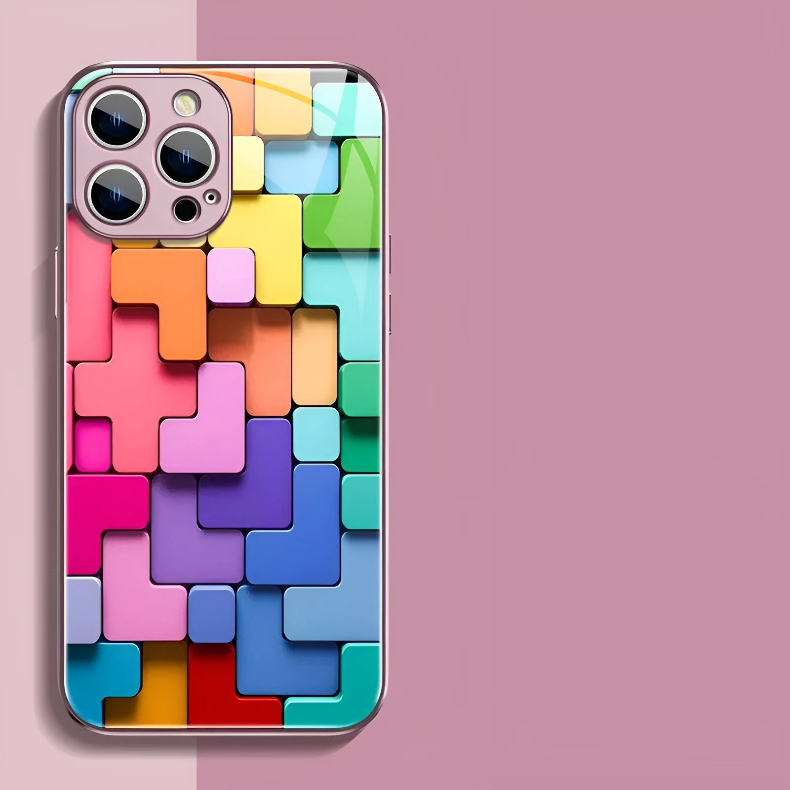 Geometric colour-block cartoon design on a silicone back cover case for an iPhone.