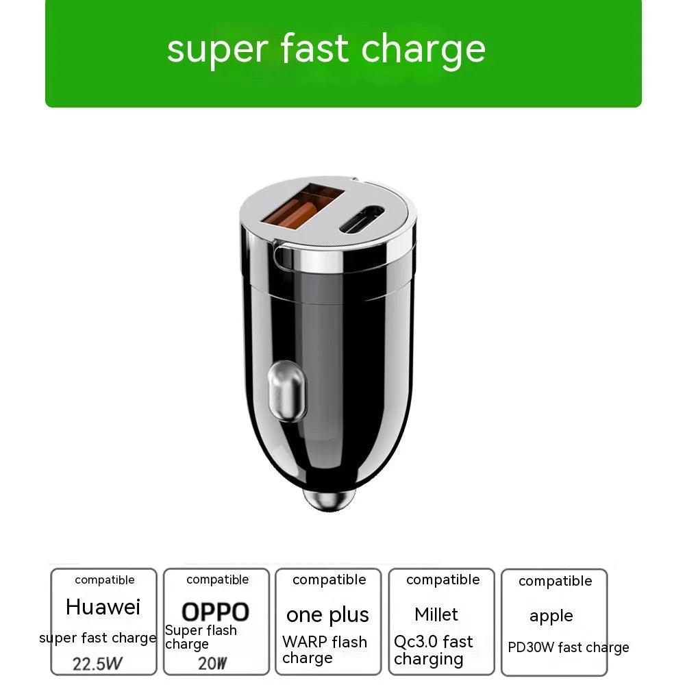 Black zinc alloy car charger compact design for vehicle USB charging