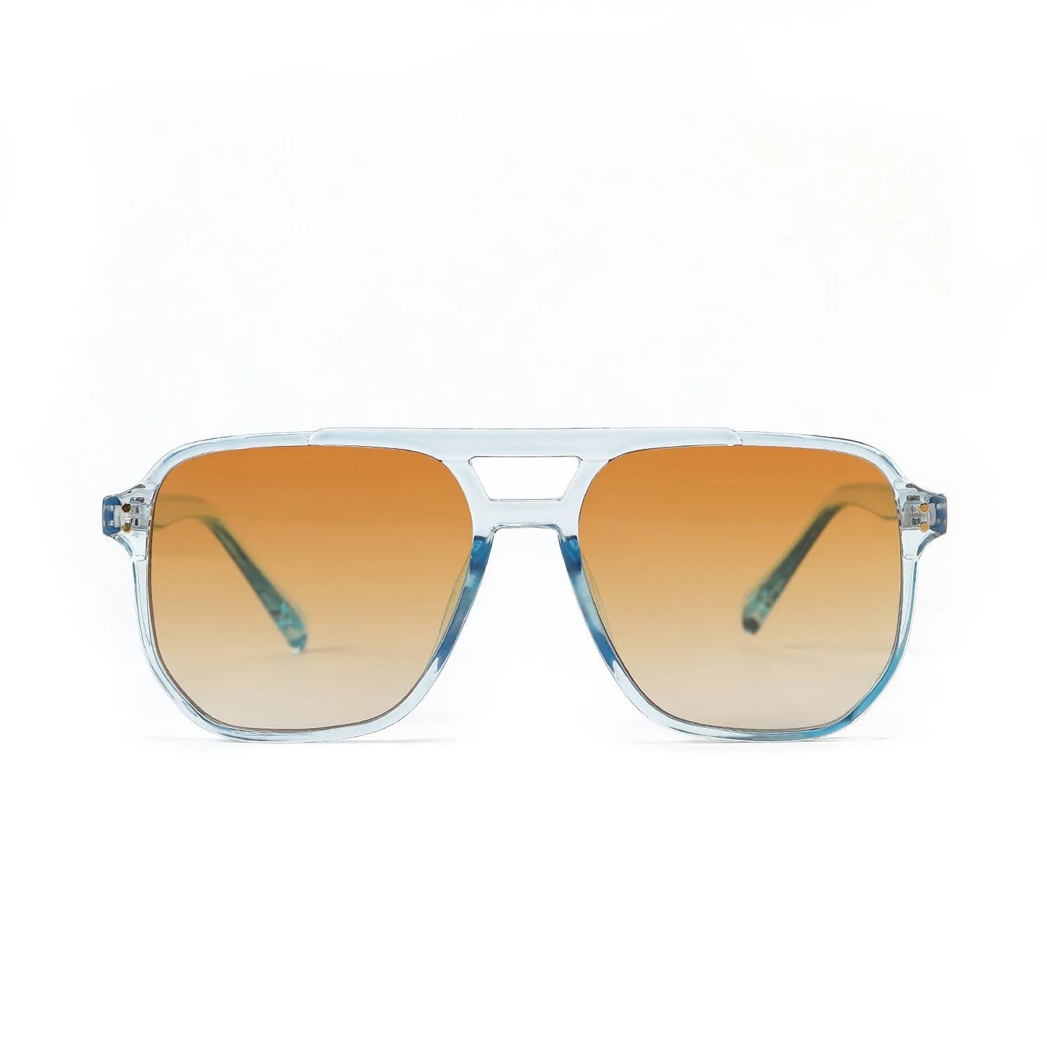 Women's black frame pink lens sunglasses with double square beam design and UV400 protection.