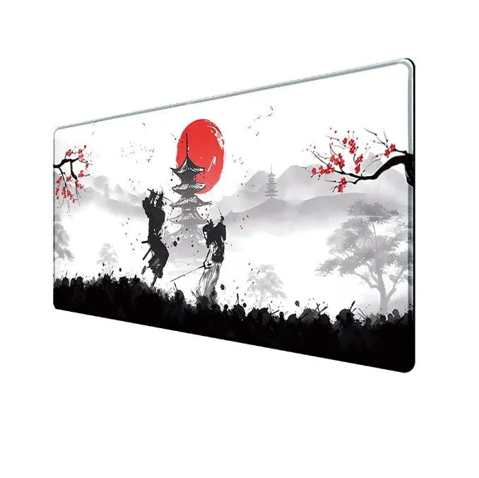 Japanese samurai pattern gaming mouse pad with cloth surface and non-slip base in various size configurations
