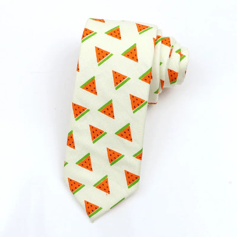Korean-style narrow men's cotton bow tie with a printed cartoon pattern.