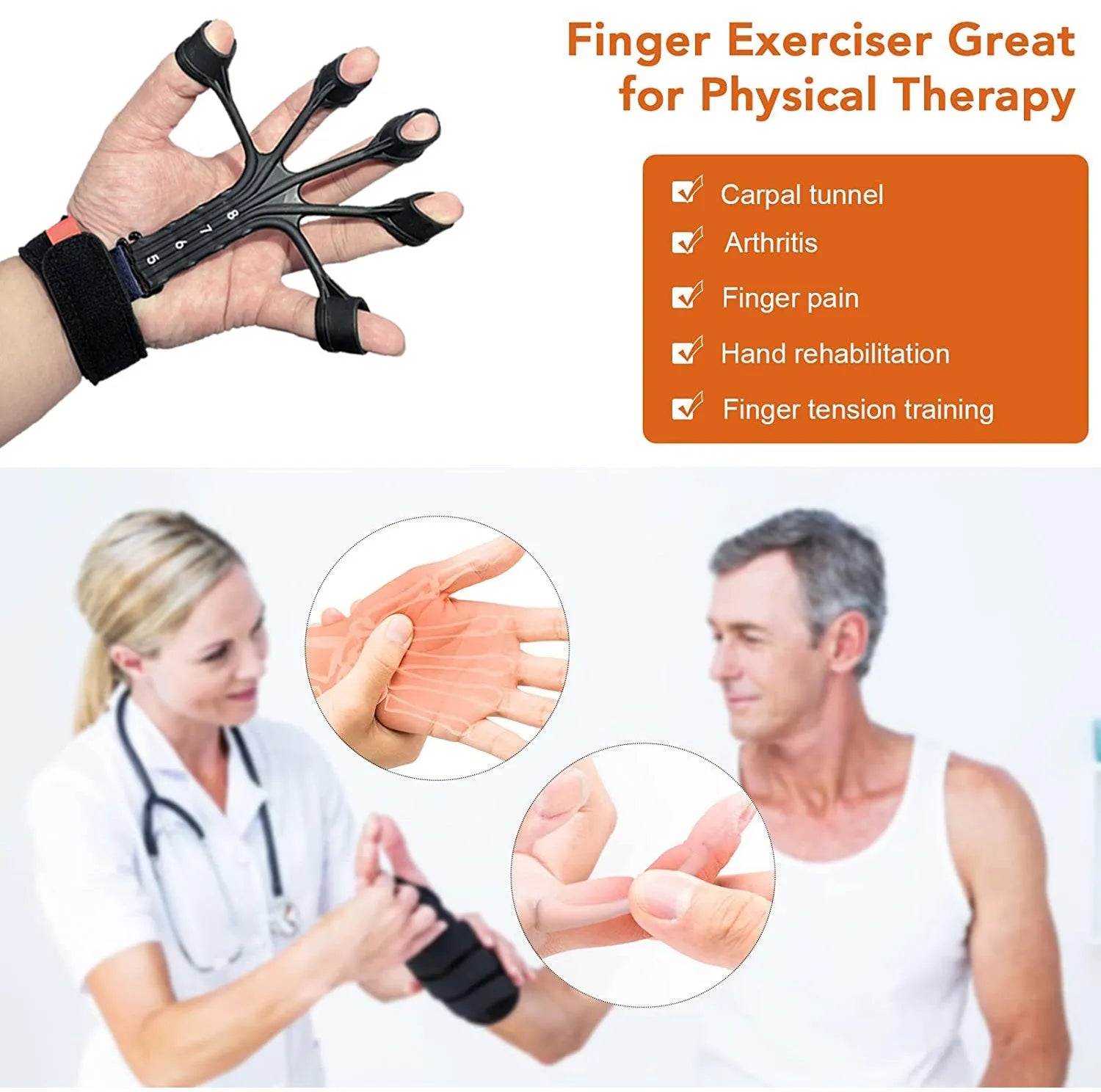 Silicone finger flexion extension trainer with adjustable belt for adult rehabilitation