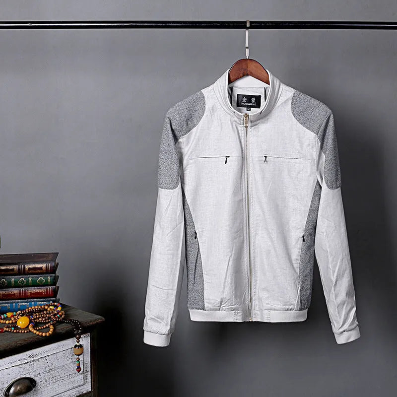 Men's thin cotton linen jacket in heather grey, shown in a regular fit for casual wear.