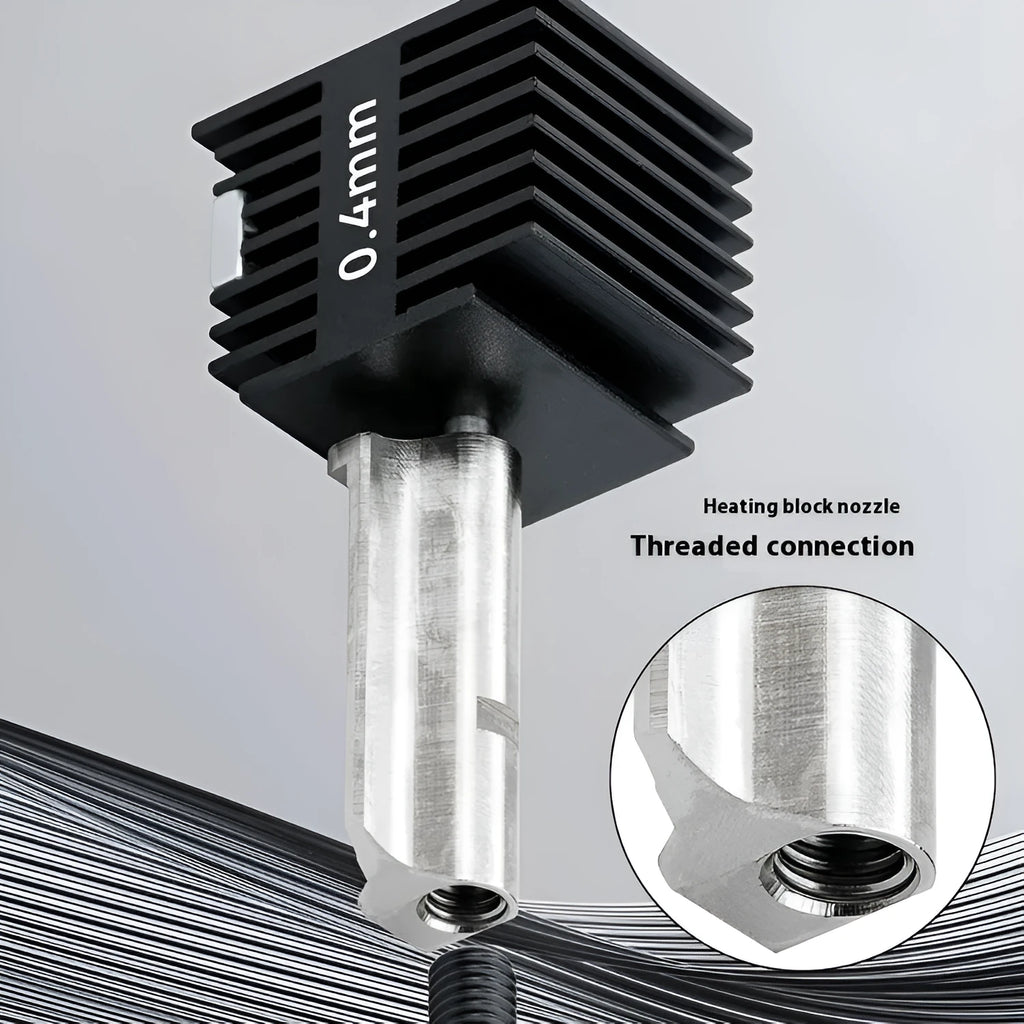 Bambu Lab A1 Mini 3D printer hardened steel nozzle hot end kit with four nozzle sizes and black silicone sleeves.