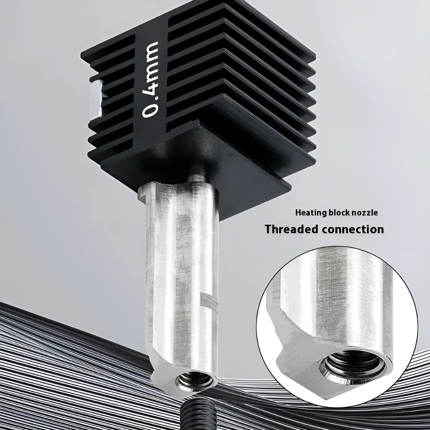 Bambu Lab A1 Mini 3D printer hardened steel nozzle hot end kit with four nozzle sizes and black silicone sleeves.