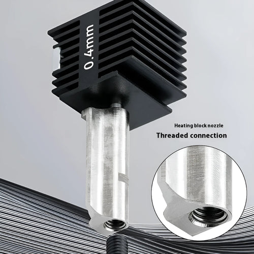 Bambu Lab A1 Mini 3D printer hardened steel nozzle hot end kit with four nozzle sizes and black silicone sleeves.
