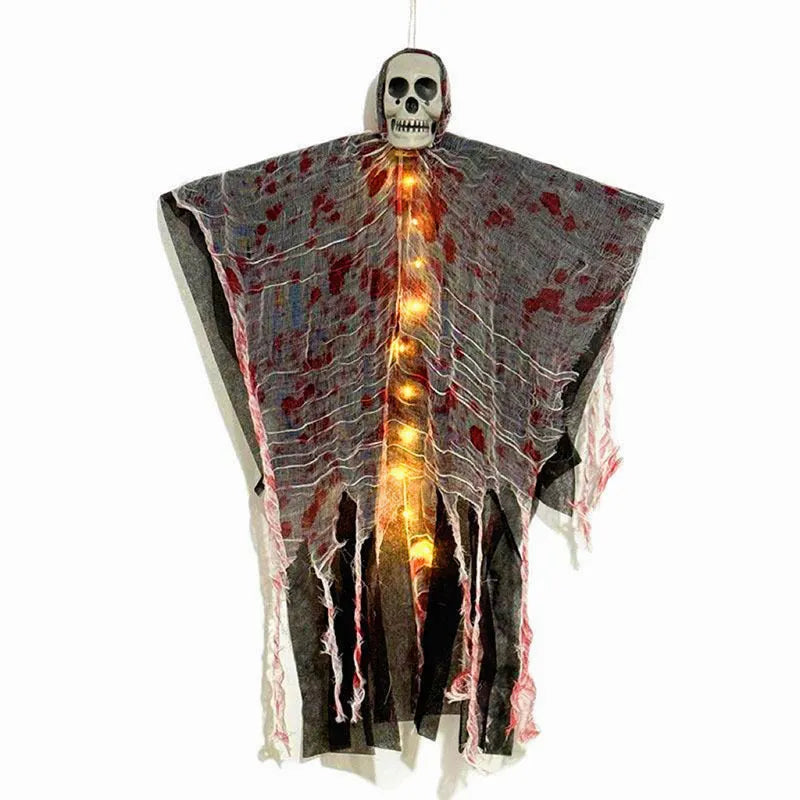 Plastic luminous blood-dyed skull hanging ghost Halloween decoration for outdoor use.