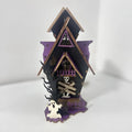 Wooden DIY glowing haunted house Halloween table decoration with candlestick holder function