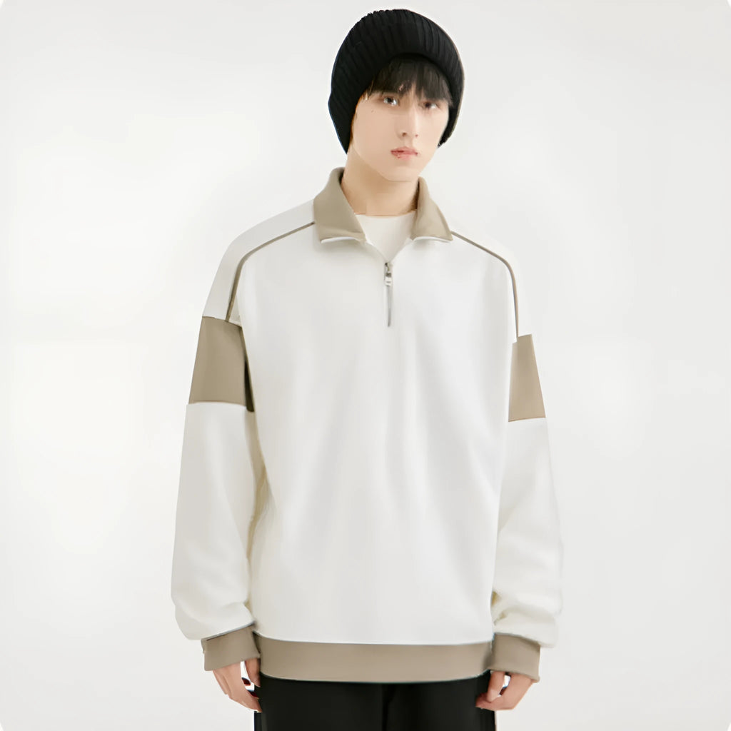 Men's hooded corduroy sweater with drop shoulder design and loose lapels in black colour