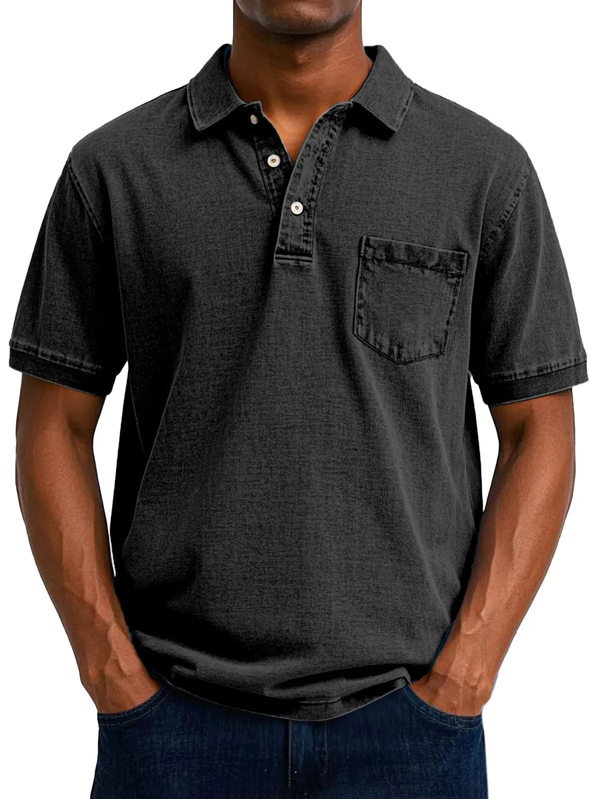 Man wearing a loose fit printed short sleeve shirt in a Korean style, showing plus size fit.