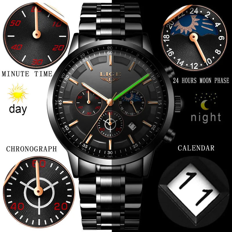 Men's waterproof quartz sports watch in multiple colour options with 12mm thickness