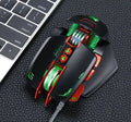 Thunder Wolf V9 black and grey wired gaming mouse with ergonomic shape on a desk.