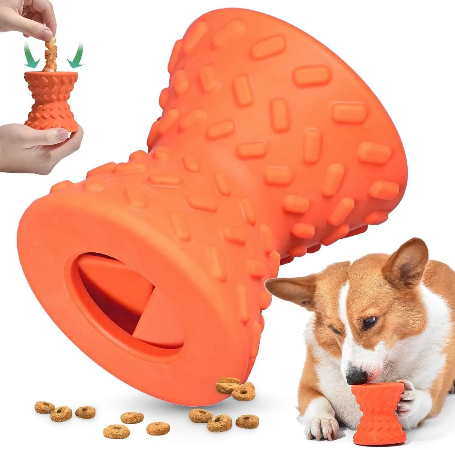 Blue natural rubber interactive treat dispensing dog toy for aggressive chewers with hollow centre.