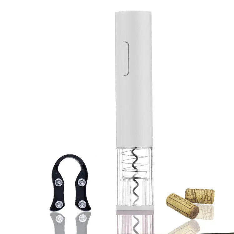 Black electric wine bottle opener with automatic corkscrew mechanism and foil cutter