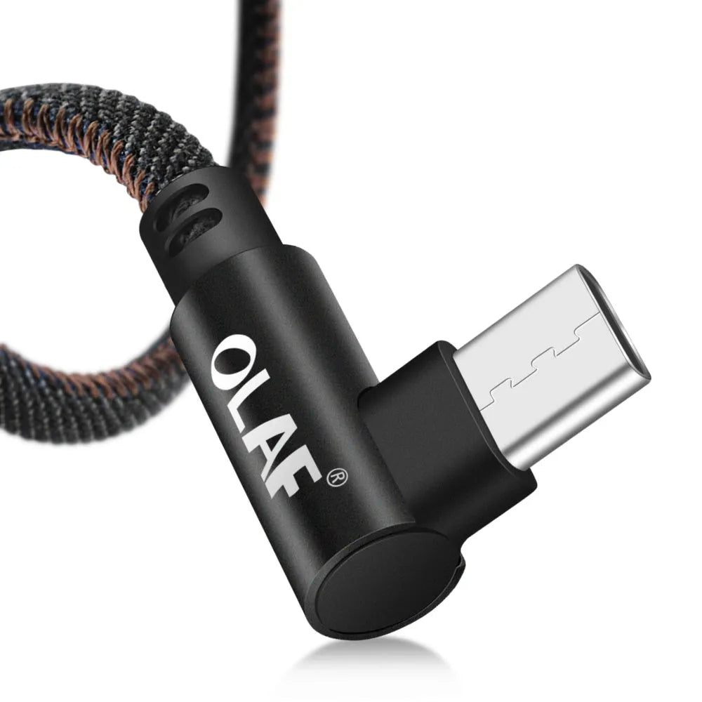 Denim braided fast charging USB cable with aluminium alloy connectors in black blue and red