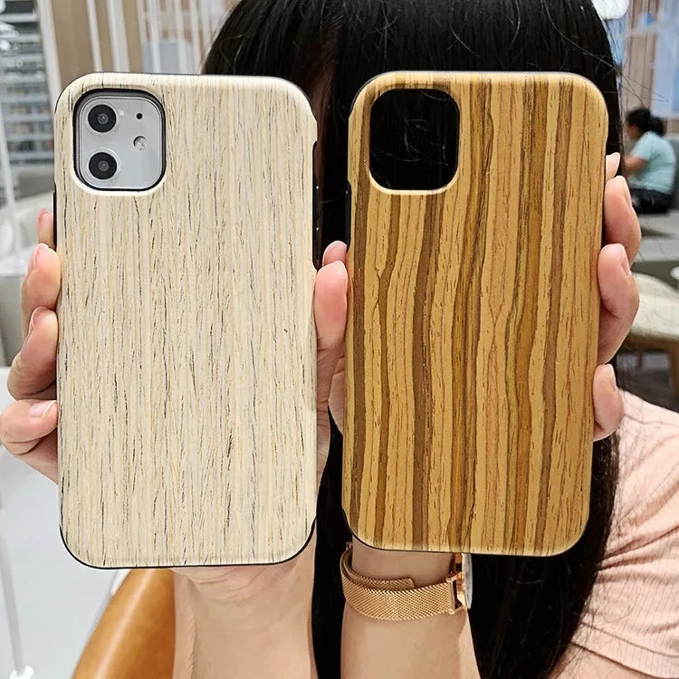 Natural wood iPhone case in back cover style showing timber grain patterns