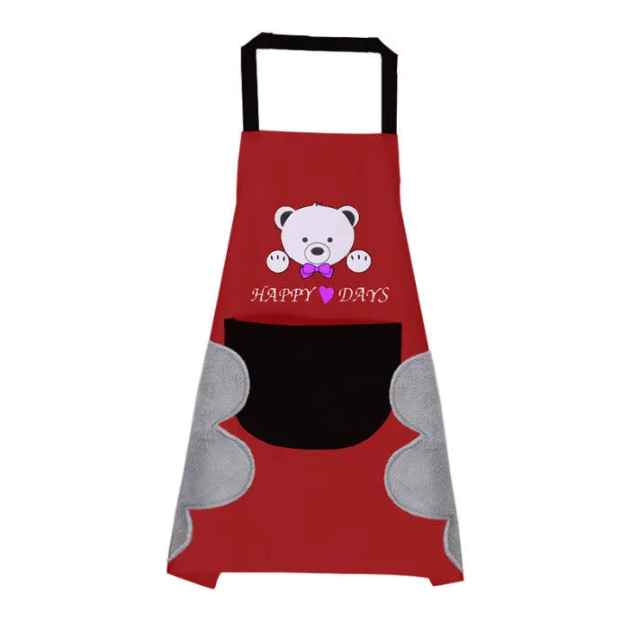 Korean-style sleeveless kitchen apron in waterproof fabric with coral velvet facing