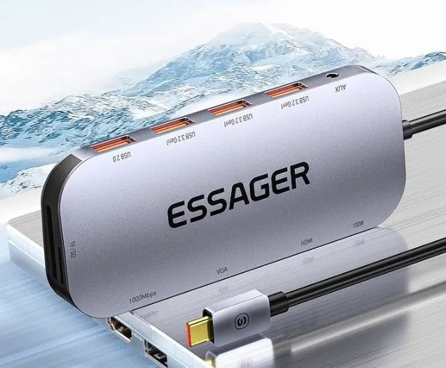 11-in-1 USB-C expansion dock with multiple ports and 20cm connecting cable