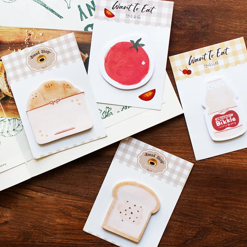 Food bread themed notebook showing compact 85x120mm dimensions with 30 sheets of 80g paper