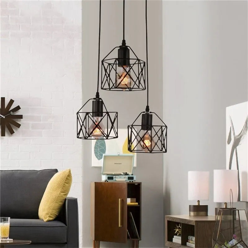 American country style decorative light fixture with a horizontal iron shade.