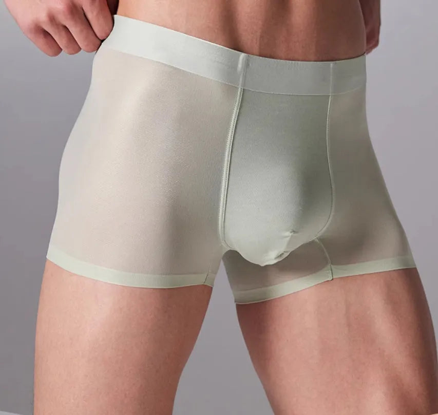 Men's lightweight seamless antibacterial sports underwear shown in black, blue, green, and silver colour options.