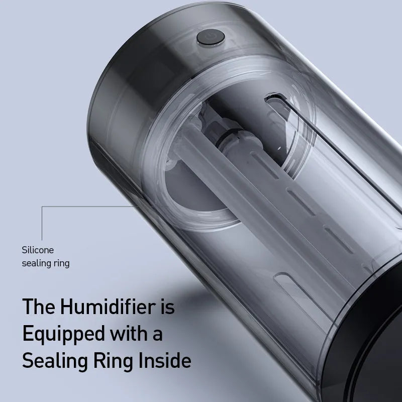 Black aluminium alloy car diffuser humidifier with USB cable for air purification and humidification.