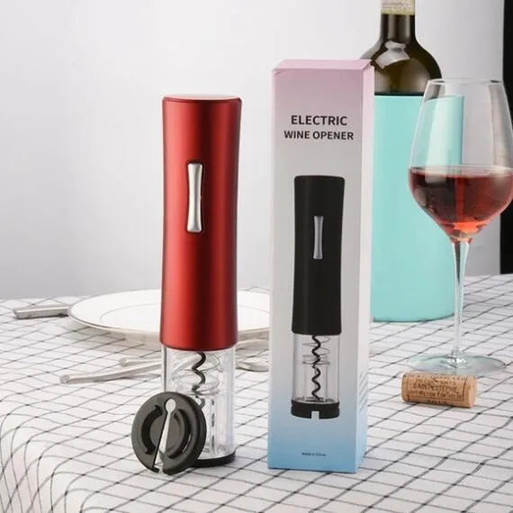 Black electric wine bottle opener with automatic corkscrew mechanism and foil cutter