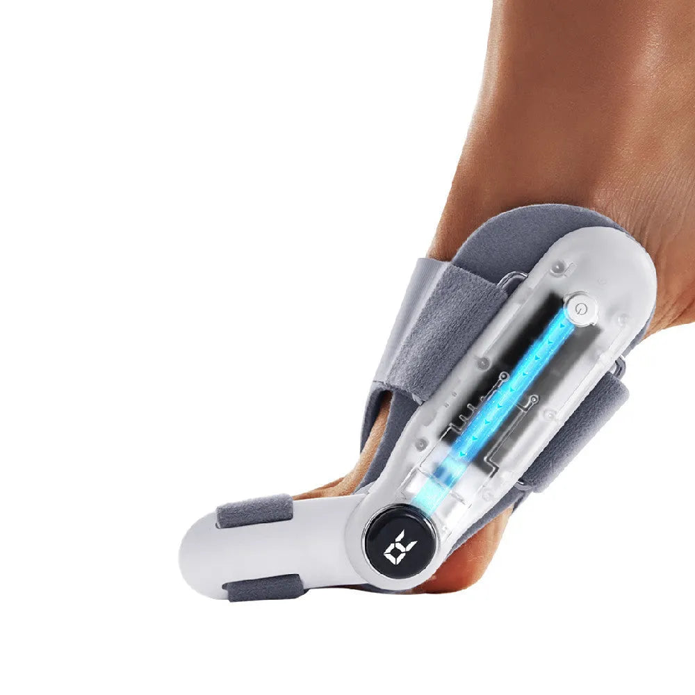 White plastic electric hallux valgus toe separator with USB Type-C charging port