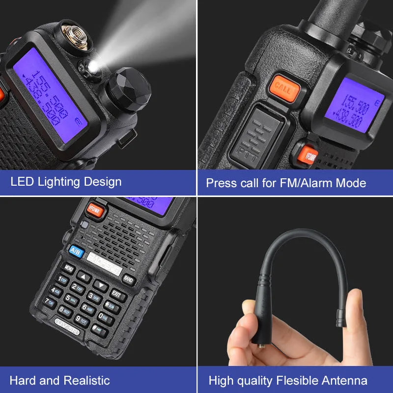 Professional VHF/UHF walkie talkie with 128 channels and lithium battery