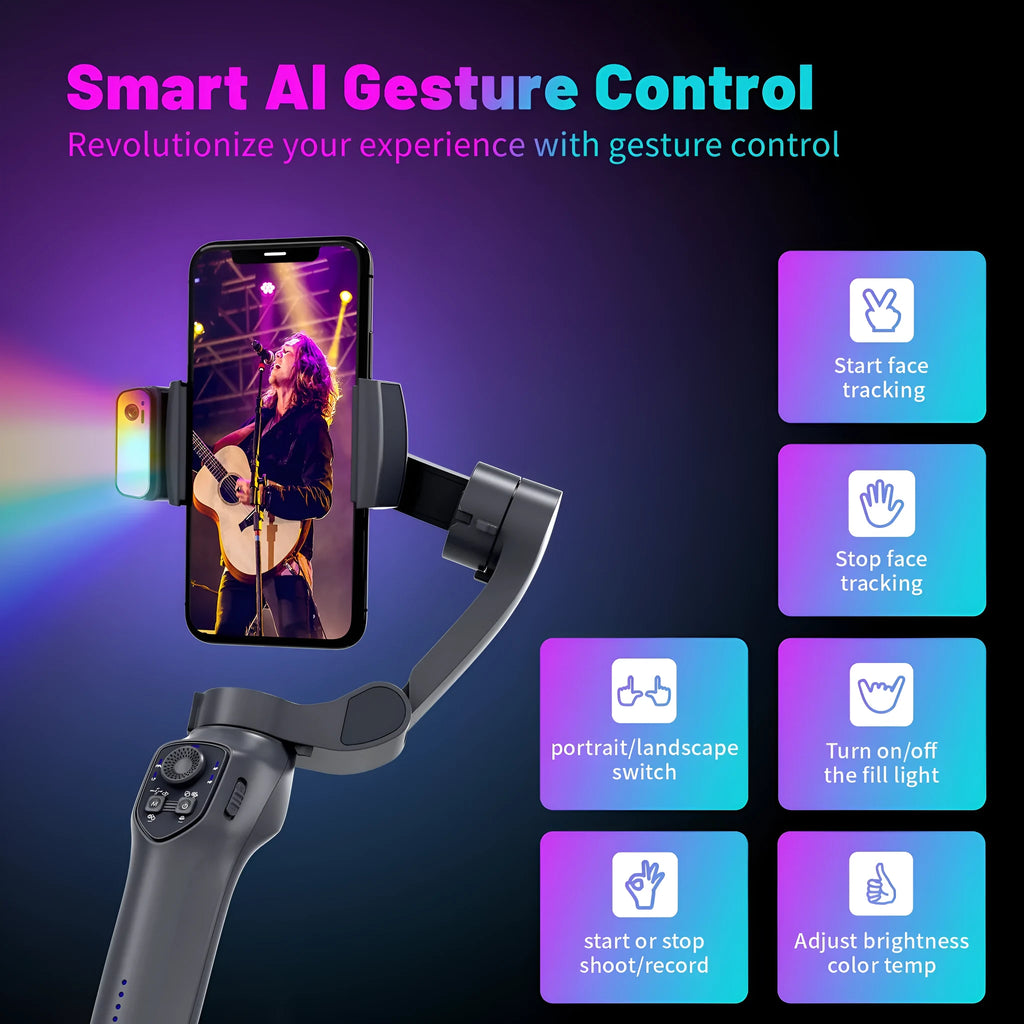 RK series foldable handheld smartphone stabilizer in gun colour with USB charging port