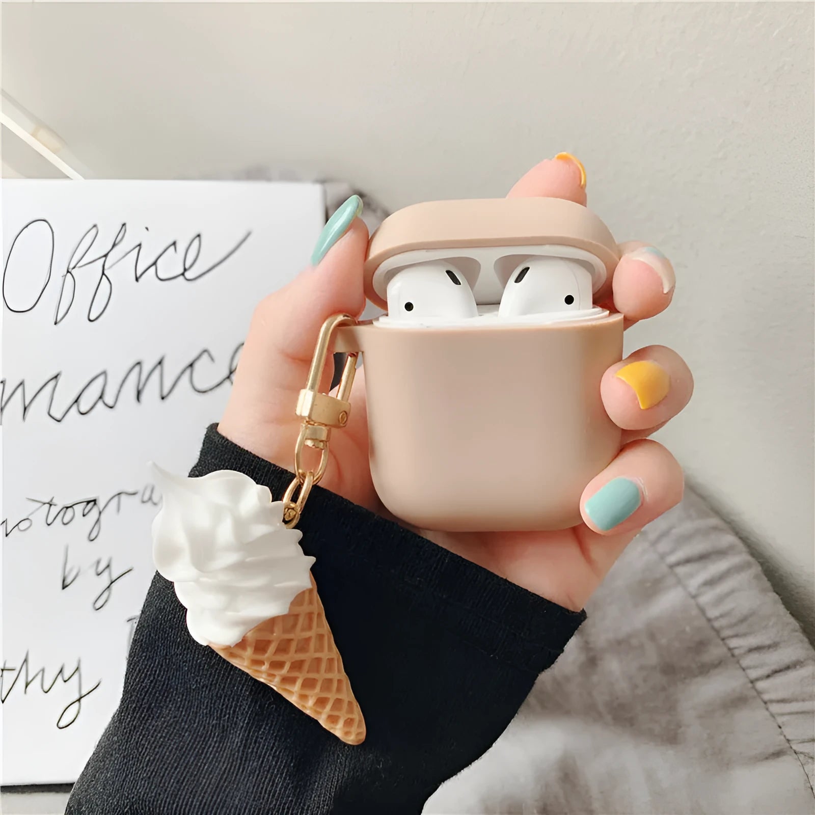 Silicone cylinder ice cream design case for Apple AirPods 2 wireless headphones.