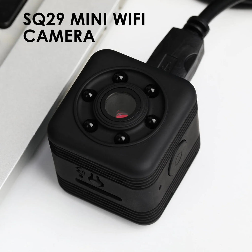 Black SQ29 waterproof sports camera showing its compact design and lens.