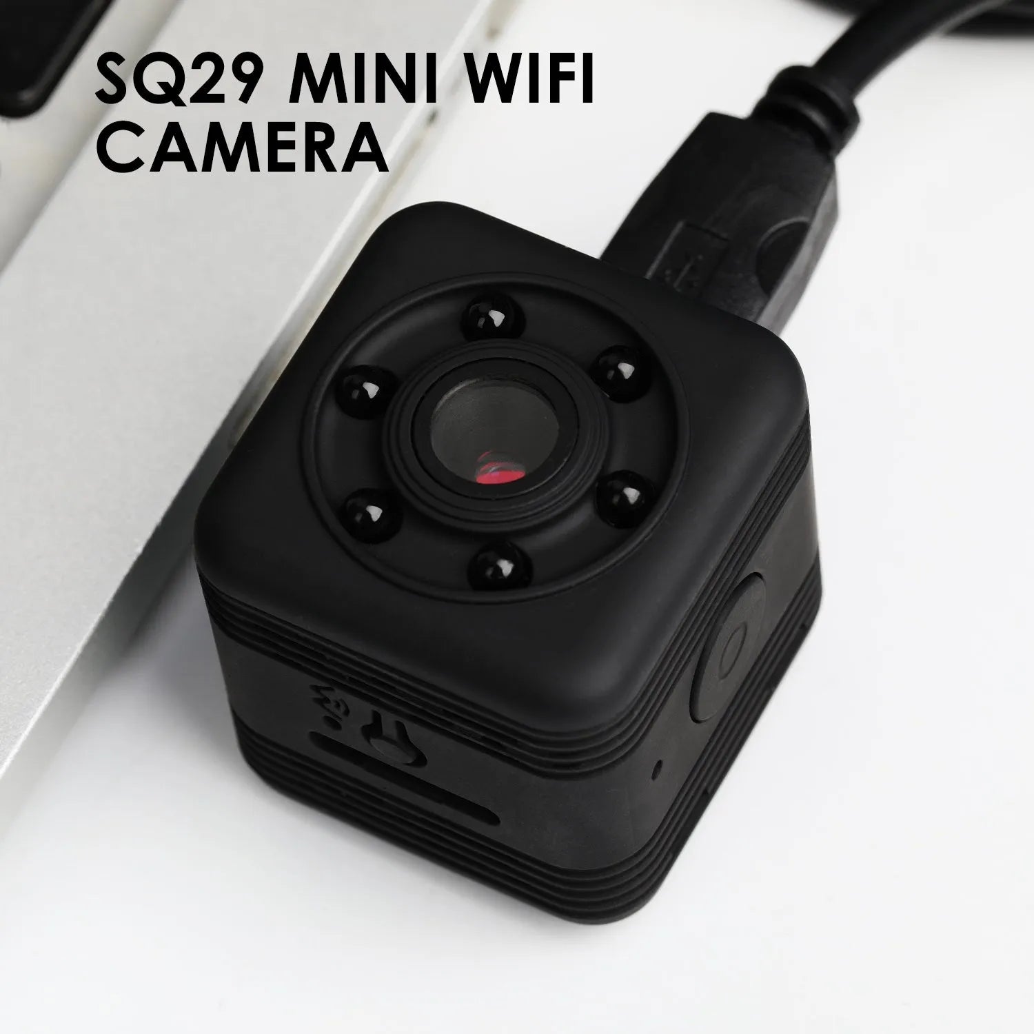 Black SQ29 waterproof sports camera showing its compact design and lens.
