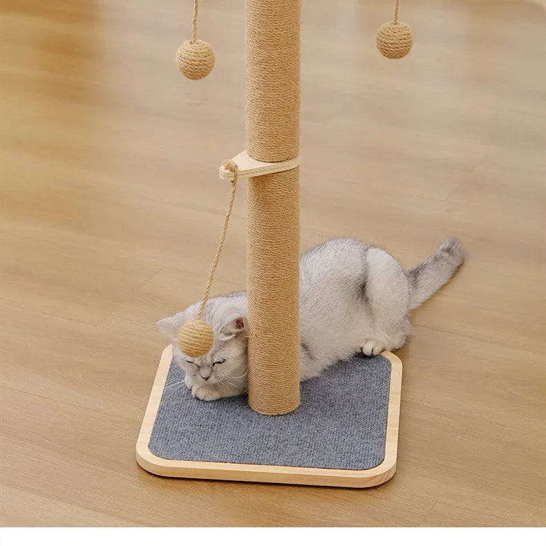 Windmill-style hanging ball cat climbing frame made of pine wood with carpet leather sections