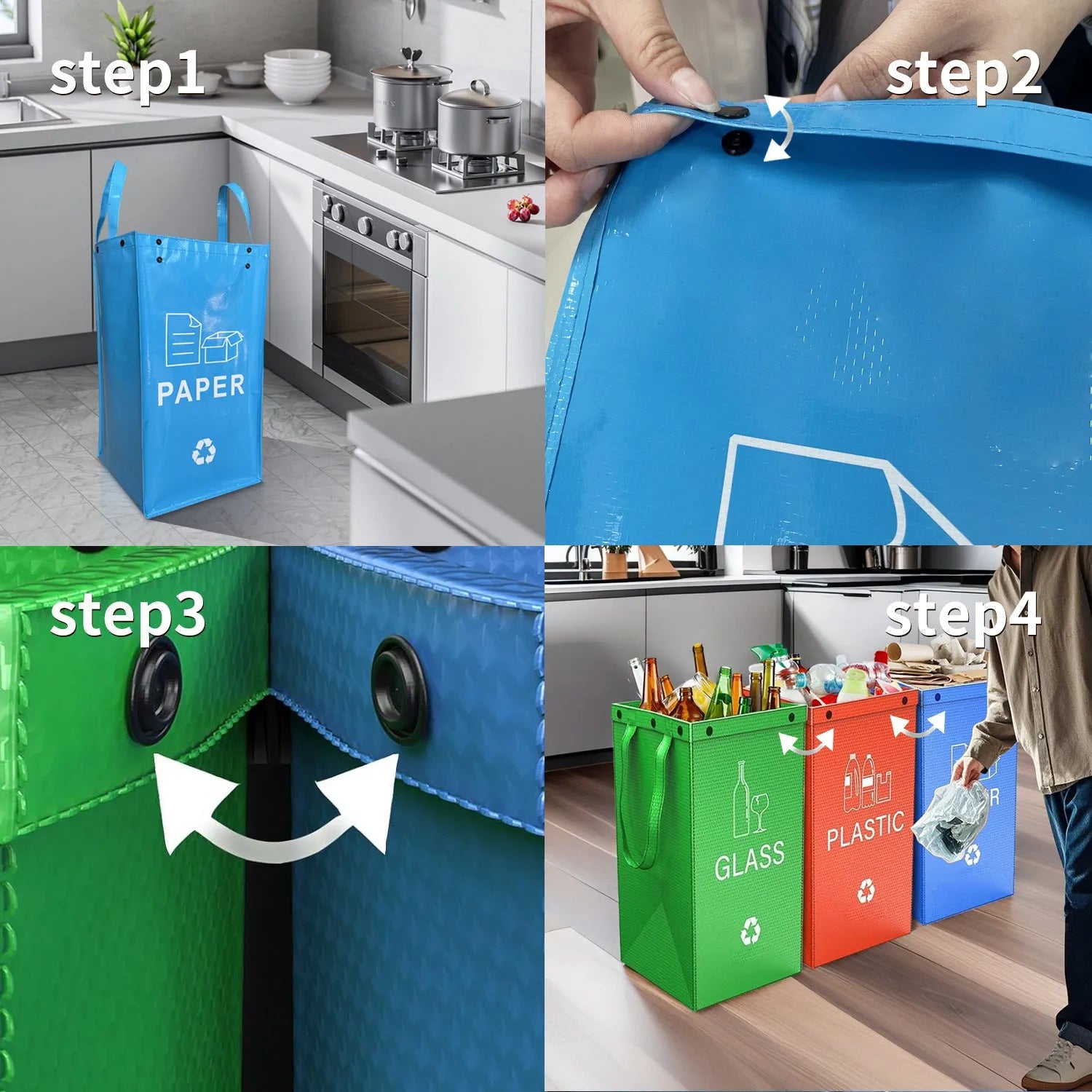 Blue reusable waterproof 40-litre PP plastic storage bag for recycling and waste sorting.