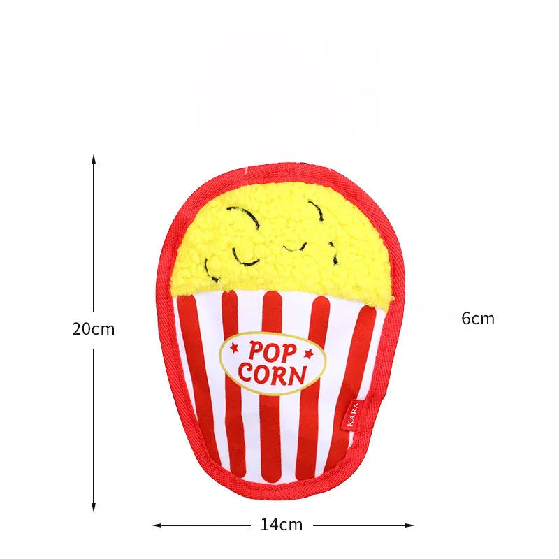 Crinkle and squeak dog toy in burger shape with no stuffing for puppies
