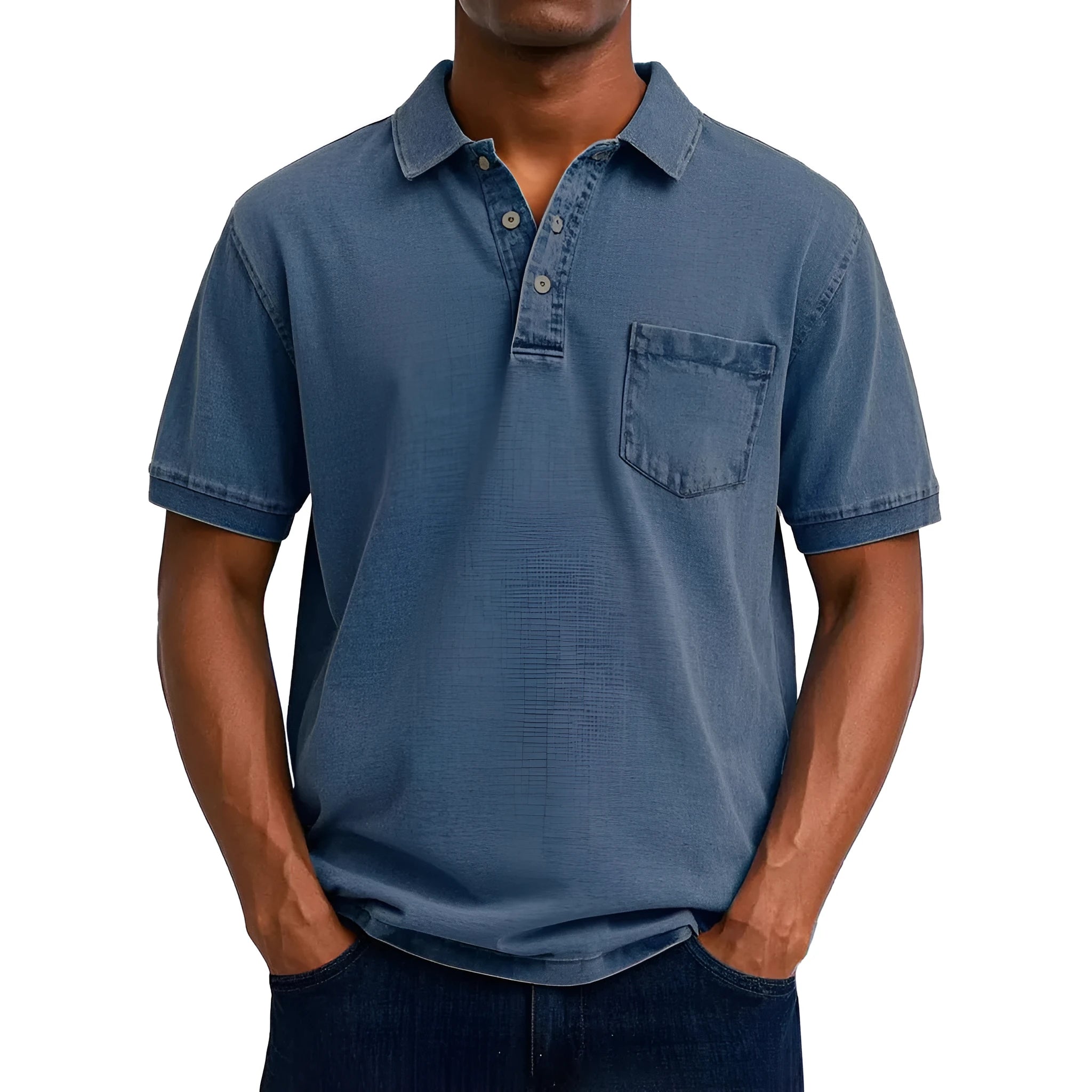 Man wearing a loose fit printed short sleeve shirt in a Korean style, showing plus size fit.
