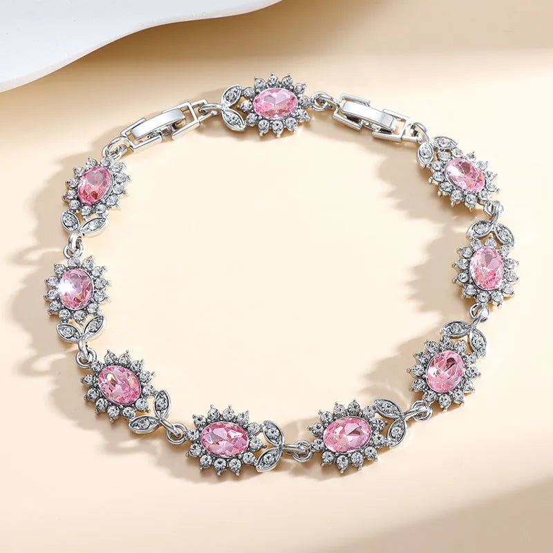 Women's electroplated alloy bracelet with inlaid zircon detailing in multiple colour options