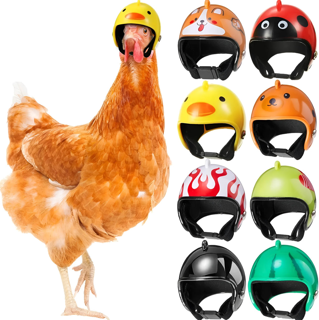 Small pet safety helmet for chickens and birds with adjustable elastic bands