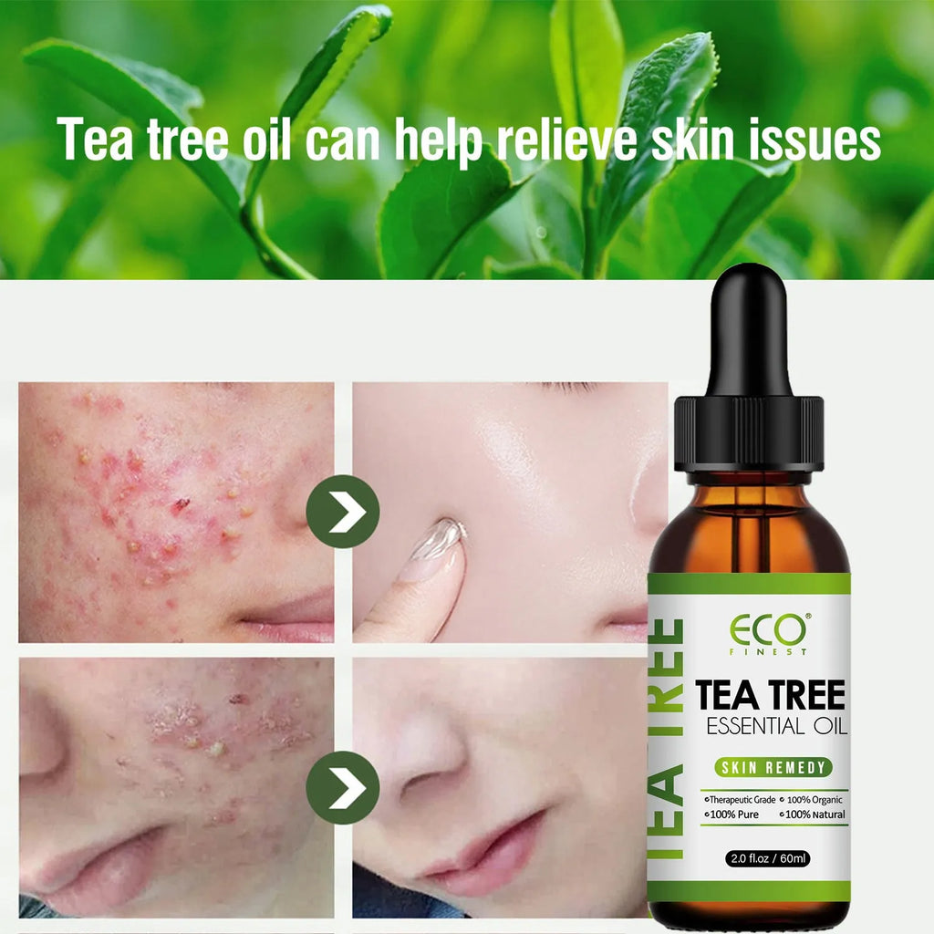60ml bottle of tea tree essential oil for facial massage and skincare application