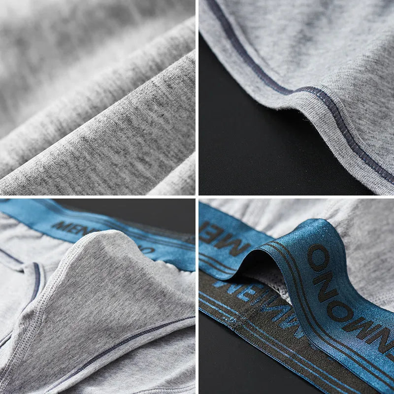 Men's low waist cotton blend briefs in a grey and blue colour block combination.