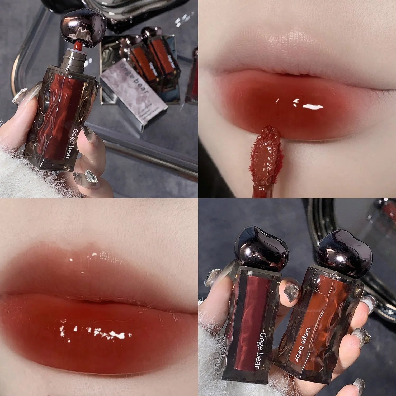 Glacier Lava mirror lip gloss tube with built-in mirror, shown in one of seven available shade numbers.