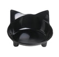 Set of four shallow black pet bowls with non-slip rubber bases for cats and small dogs