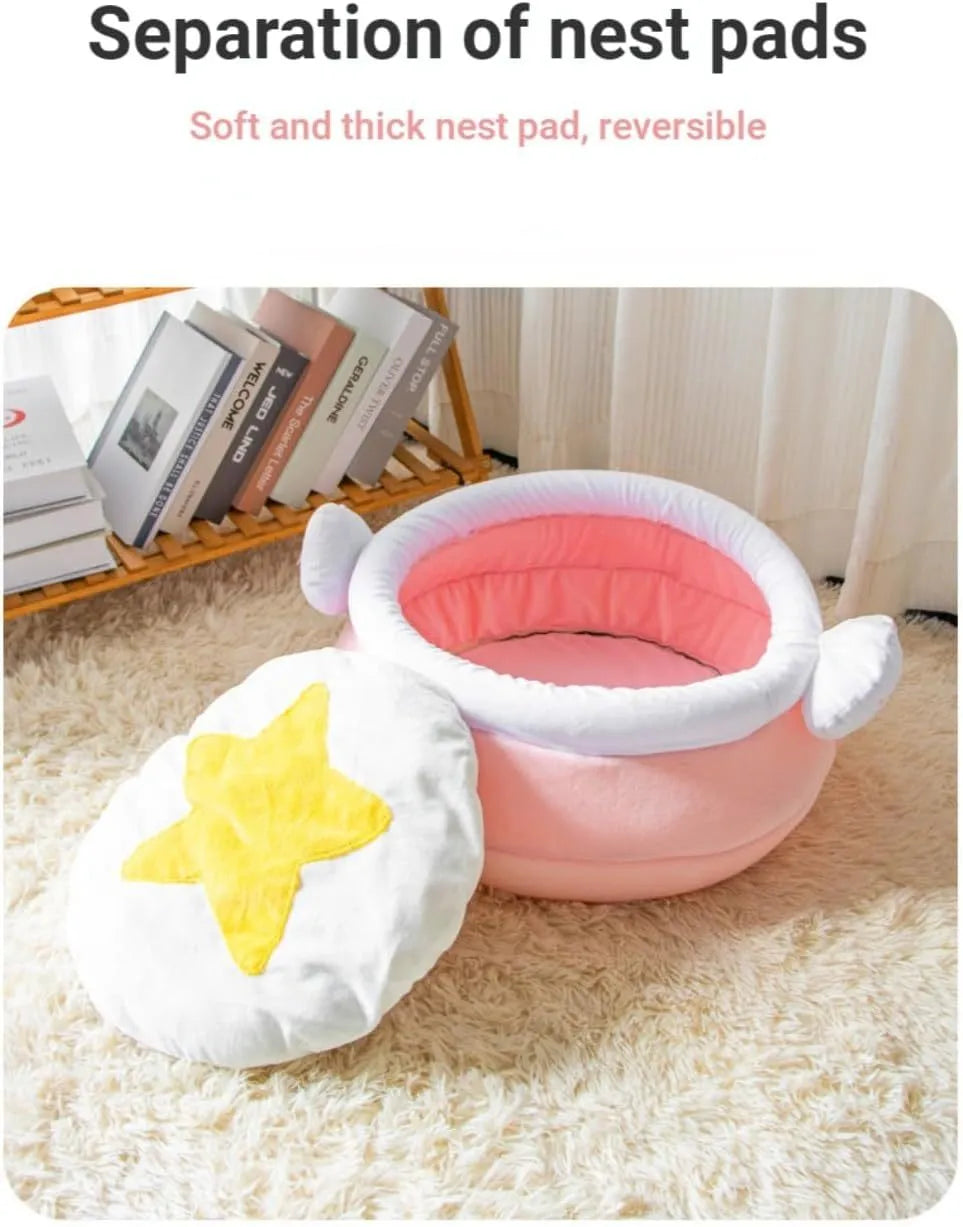 Honey pot shaped cat sofa bed with removable cushion in pink or yellow colours