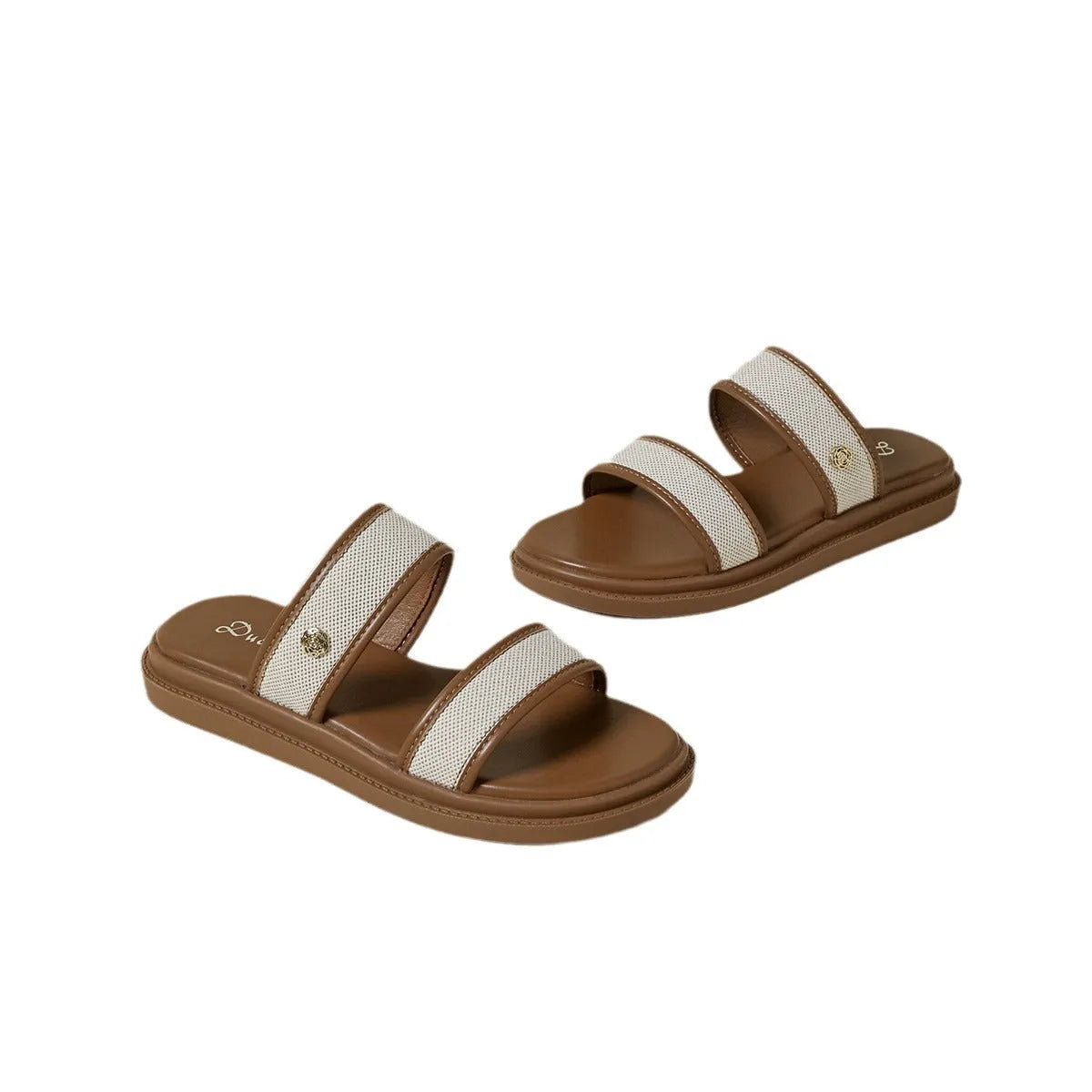 Brown women's vintage retro flip-flop sandals with artificial PU upper and soft bottom