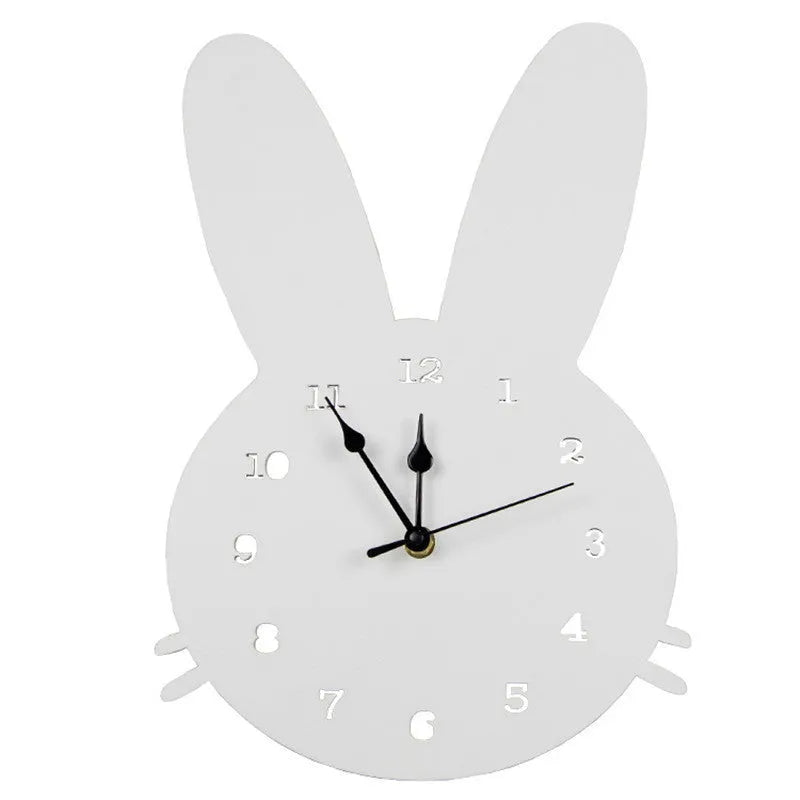 Wooden cartoon wall clock in European alien shape with character designs like rabbit crown and cloud in various colours