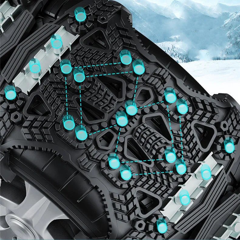 Steel plate snow chains for cars and SUVs with snow shovel and gloves in winter kit
