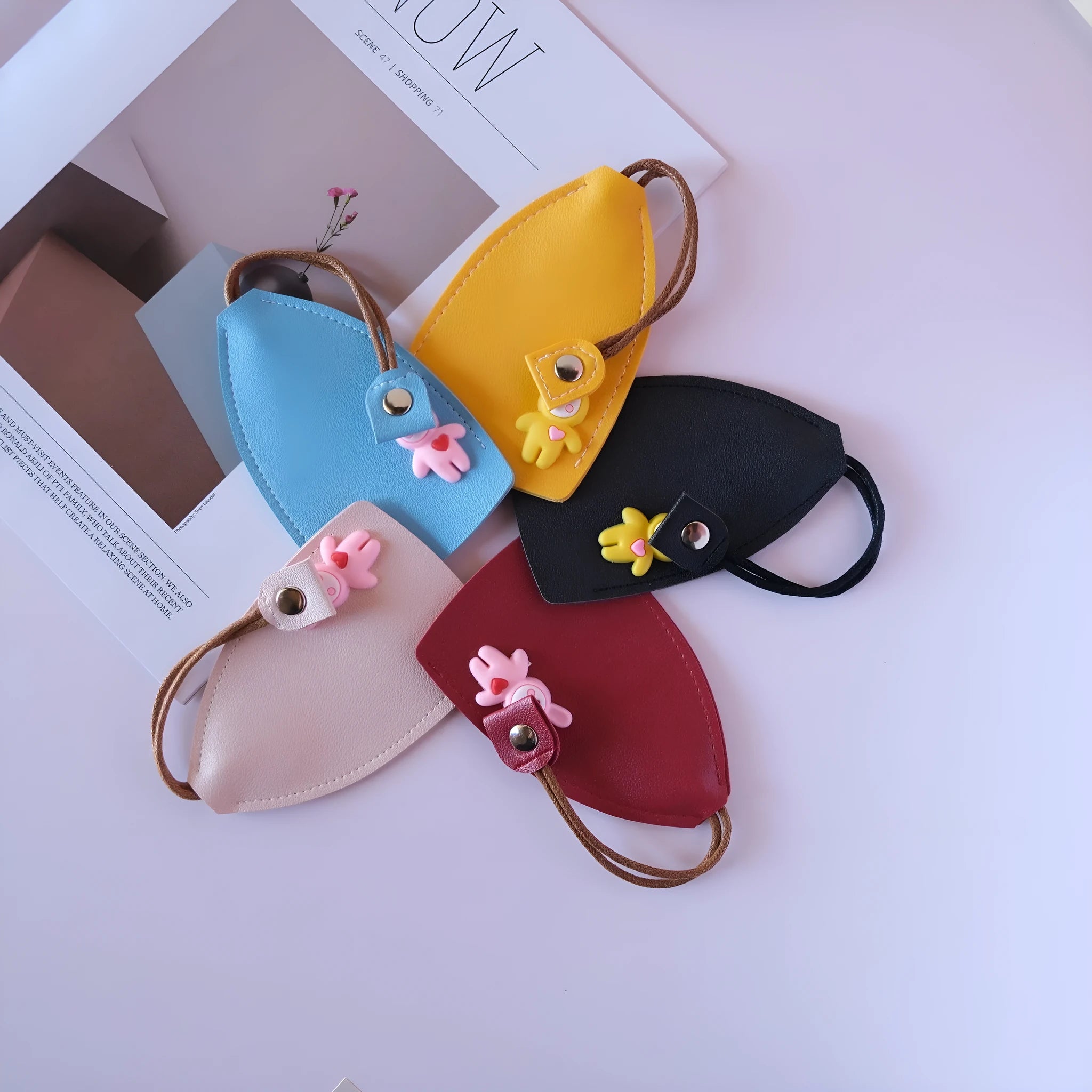 Universal large capacity PU leather car key case with credit card storage slots in choice of five colours