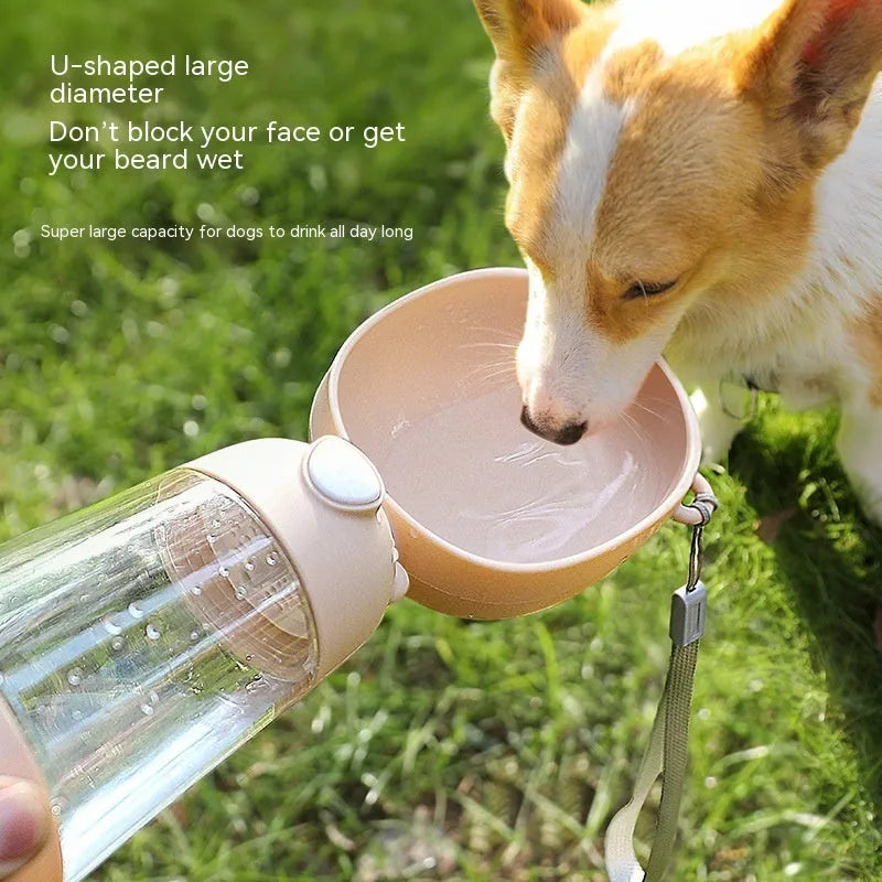 Portable dog water bottle and food container in yellow colour for outdoor pet travel