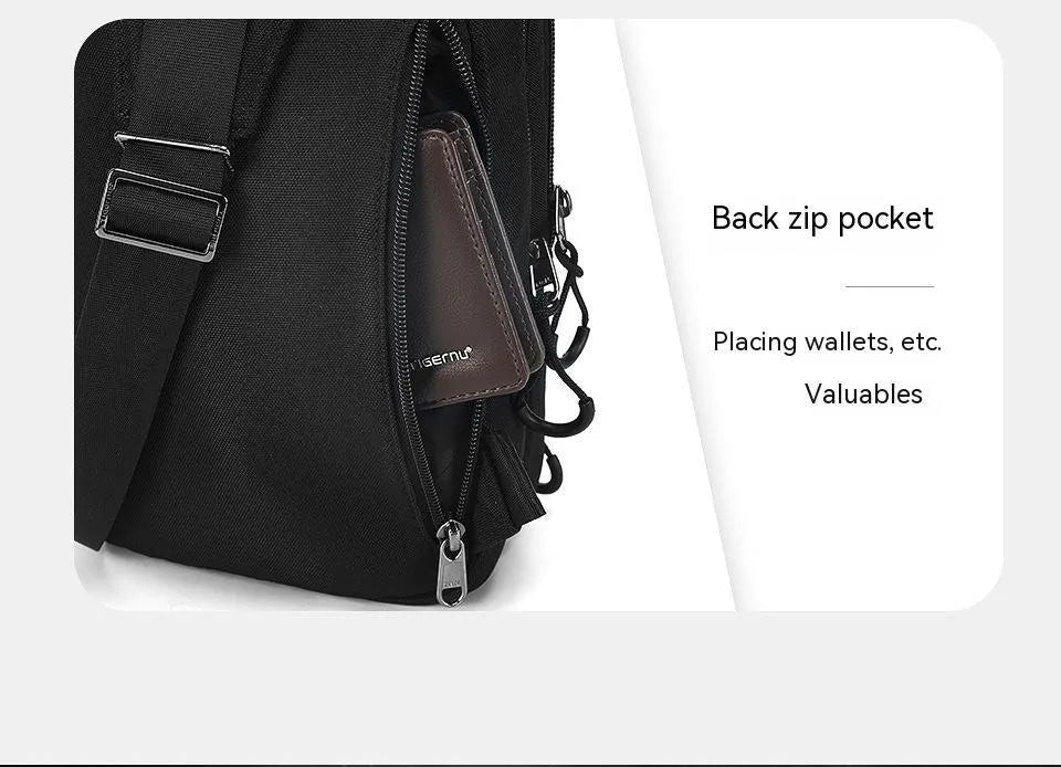 Casual black TPU camouflage pattern chest bag with single shoulder strap and soft handle.